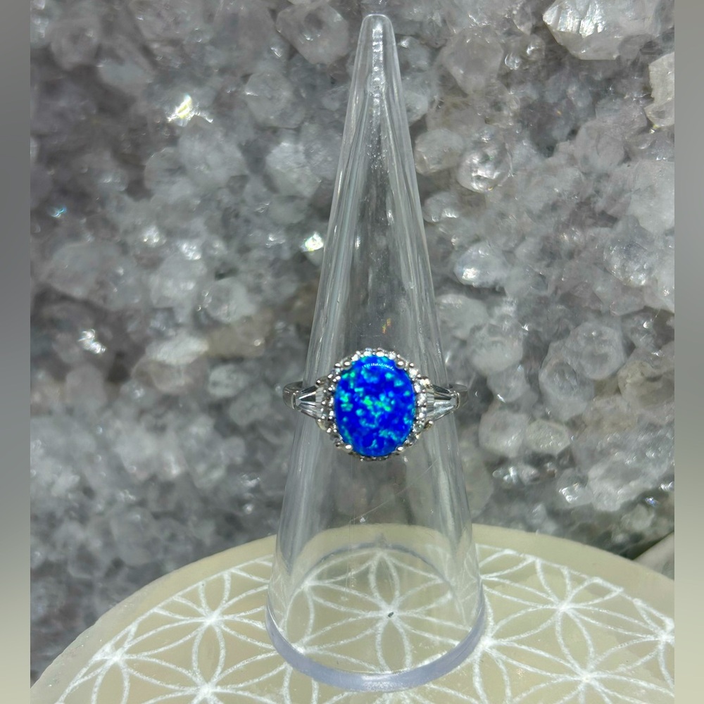 Blue Opal Cz Ring 925